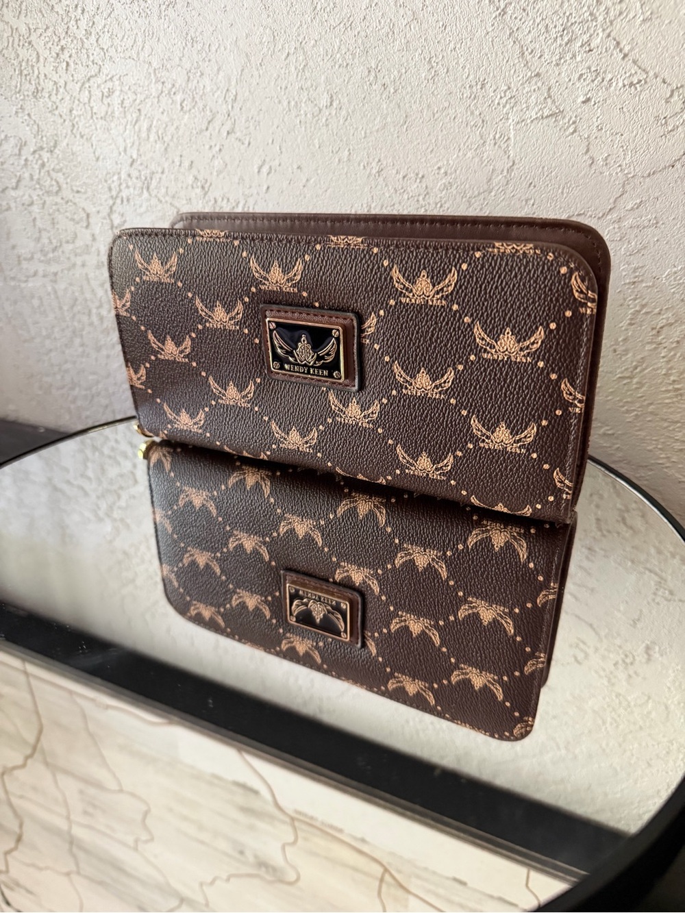 New Wendy Keen Brown Monogram Zip Wallet